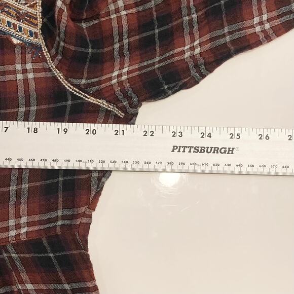 JOHNNY WAS WORKSHOP Shirt M Floral Embroidery Plaid Long Sleeve Button - Picture 12 of 12